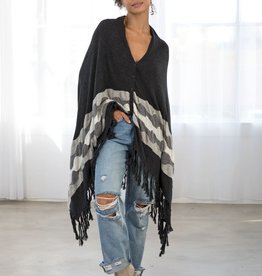 Wool Blend Cozy Bohemian Fringe Pullover Poncho