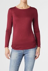 Ashley Side Cinched Long Sleeve Crew Neck Top Burgundy