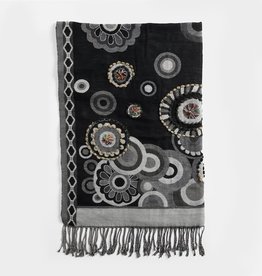 Lovelace Hand Embroidered Oblong Scarf Black Silver