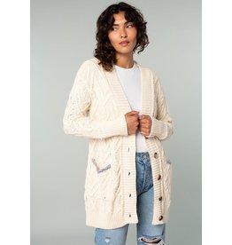 Oversize Cable Button Front Cardigan Ivory