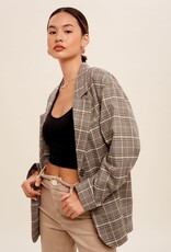 One Button Oversize Plaid Blazer