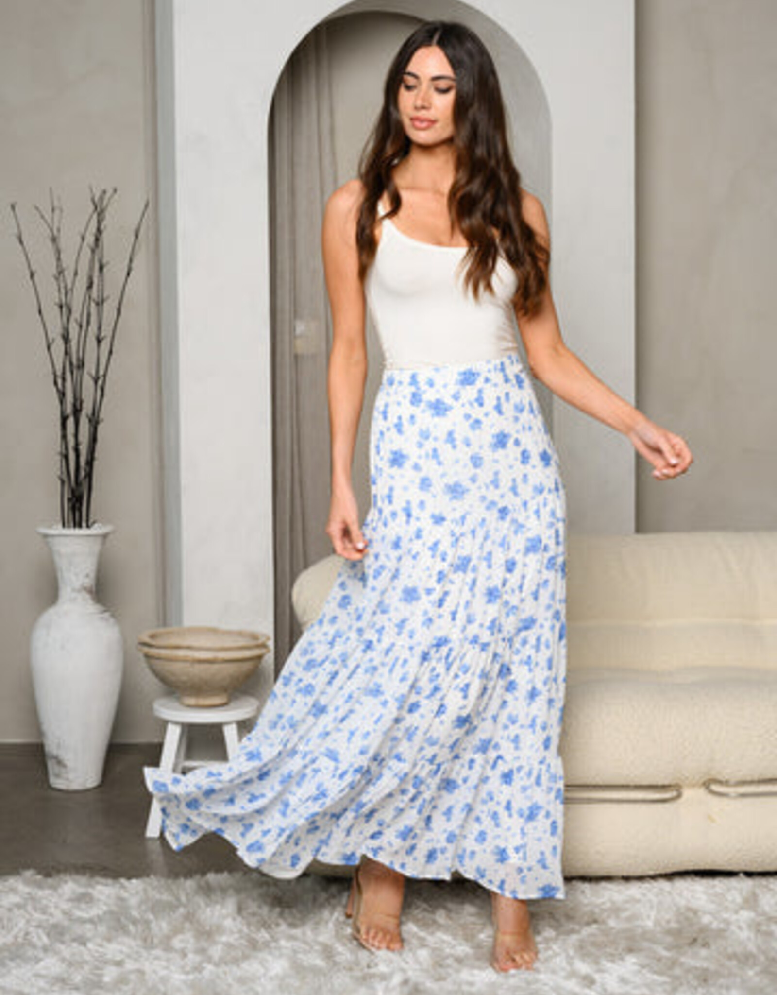 Tiered Floral Maxi Skirt
