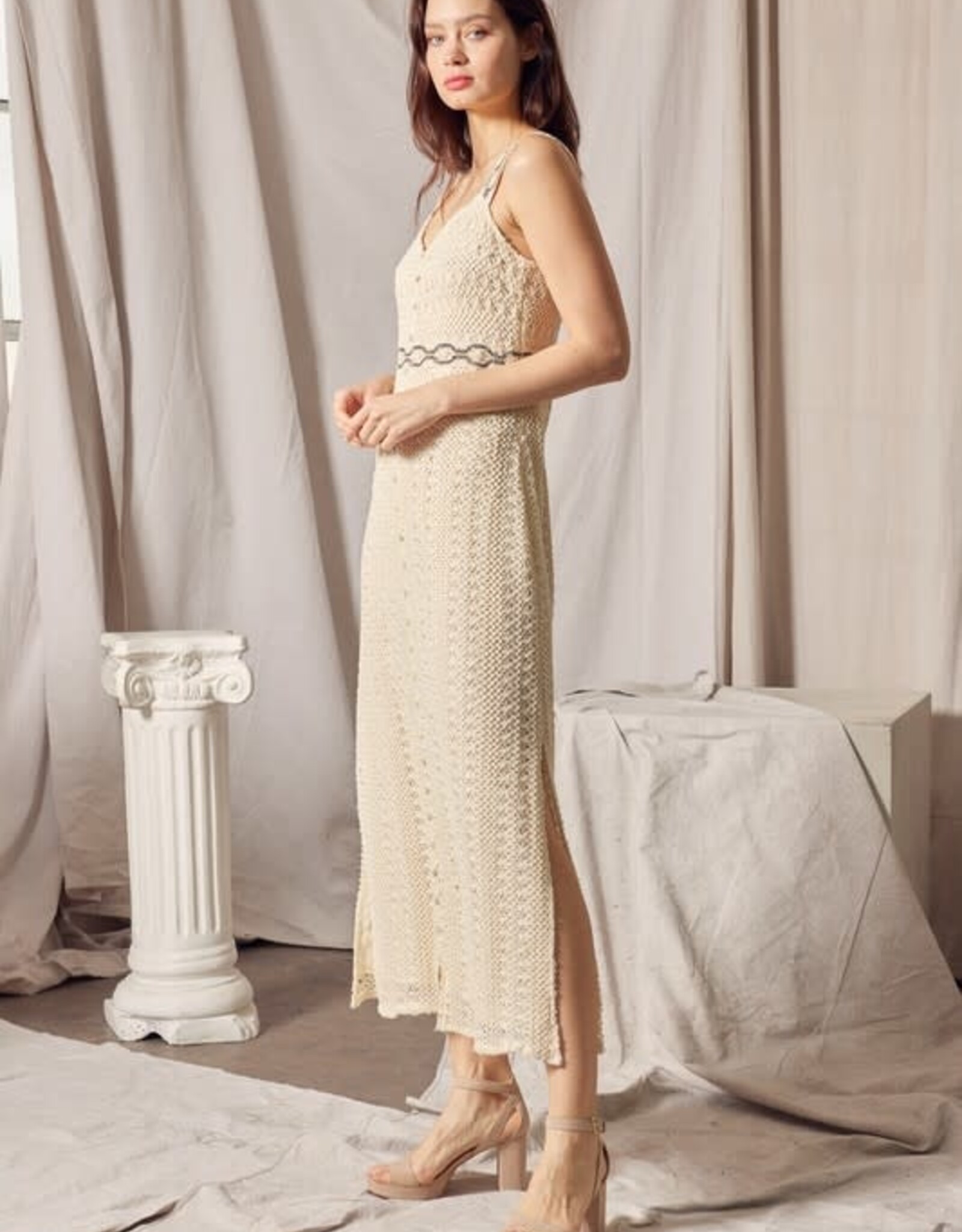 reveuse Butter Cream Crochet Maxi Dress