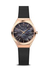 Watch Ultra Slim Women Black Mother of Pearl and Rose Gold