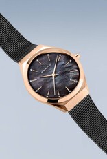 Watch Ultra Slim Women Black Mother of Pearl and Rose Gold
