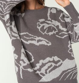 Floral Engraved Pullover Sweater