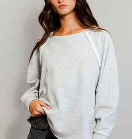 Colorblock Raglan Sleeve Raw Edge Pullover Top