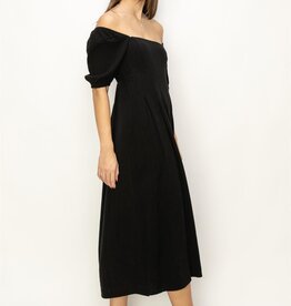 Puff Sleeve Linen Blend Black Mini Dress