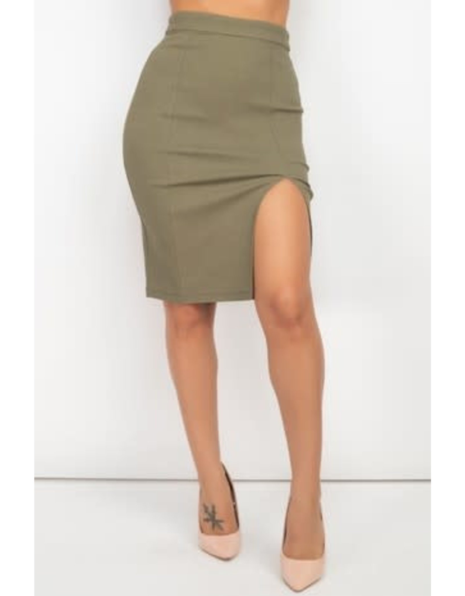 Side Slit High Rise Midi Skirt