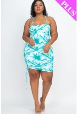 Teal Tie-Dye Ruched Shirring Tube Dress