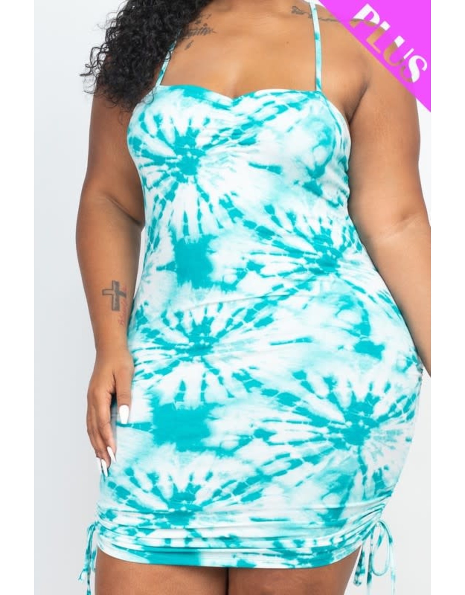 Teal Tie-Dye Ruched Shirring Tube Dress