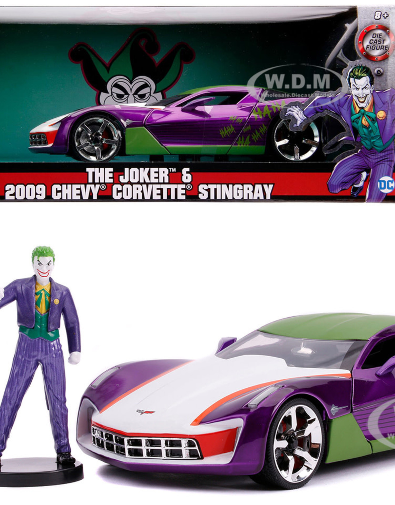 DC The Joker and 2009 Chevy Corvette Stingray Die Cast Model Car