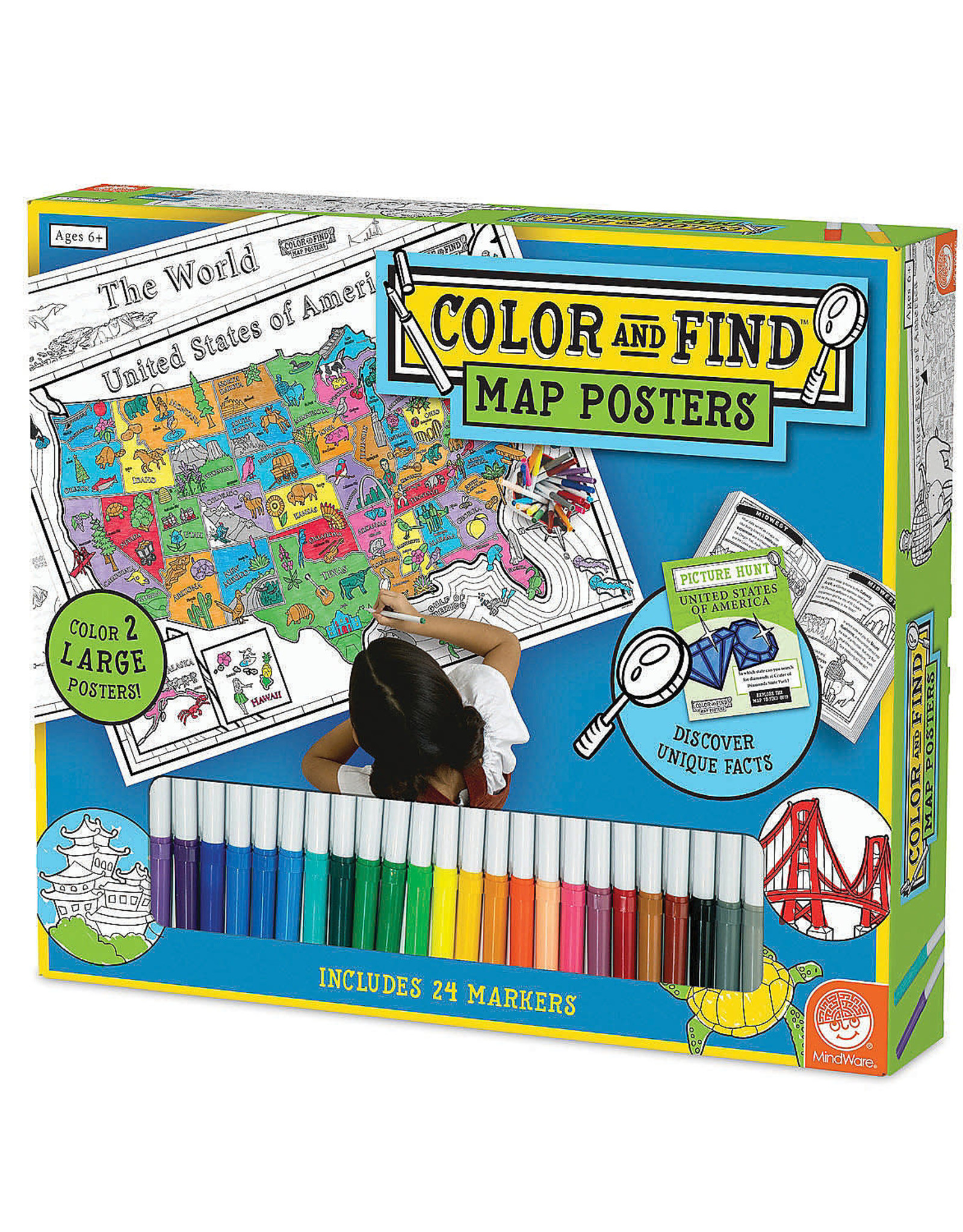 Mindware Color & Find Map Posters: USA and World
