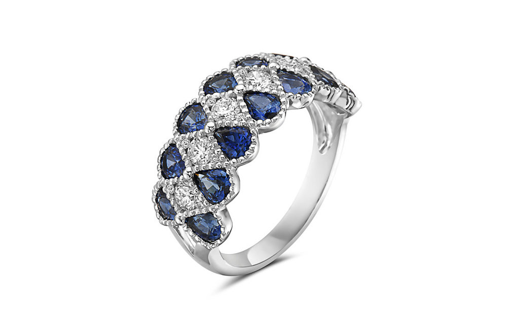 14KW Sapphire and Diamond Milgrain Fashion Ring size 7: 2.60gtw, 0.54dtw