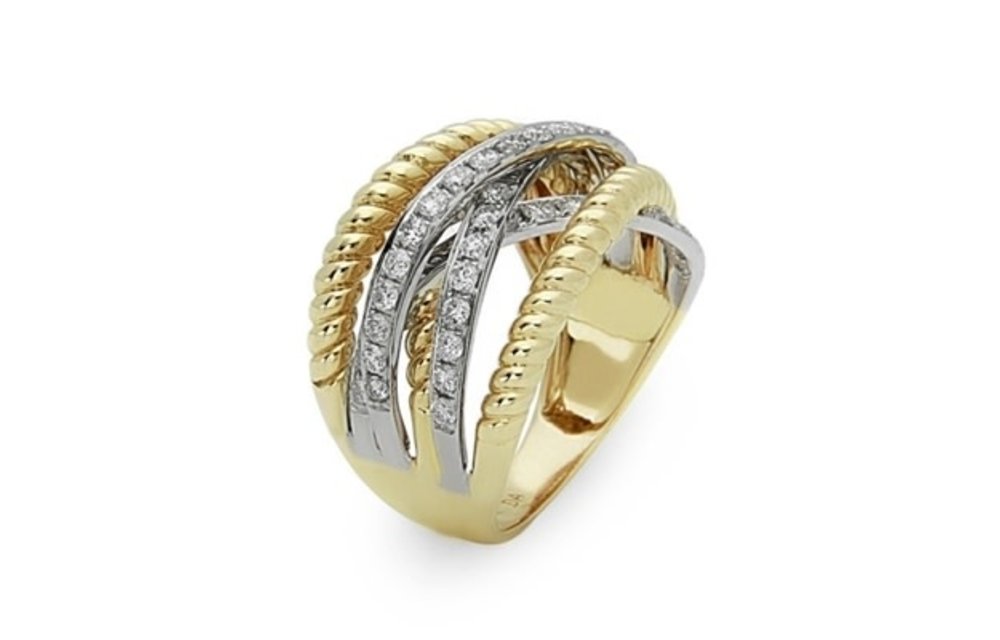14TT Criss-Cross Diamond and Rope Design Wide Band: 0.87 ctw