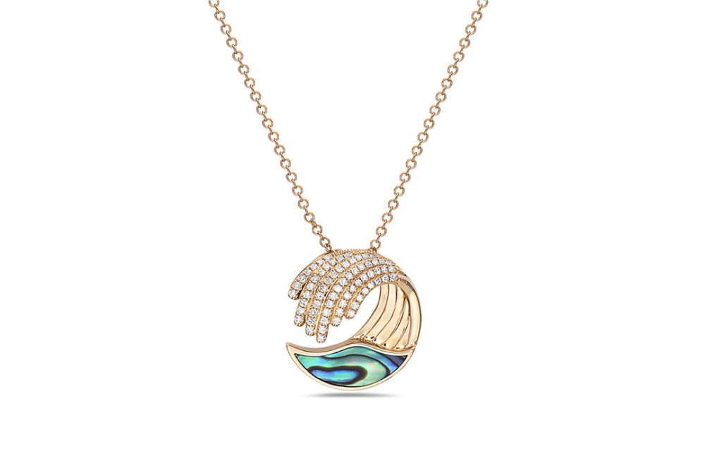 14Y Abalone & Diamond Wave Necklace: 0.17 ctw