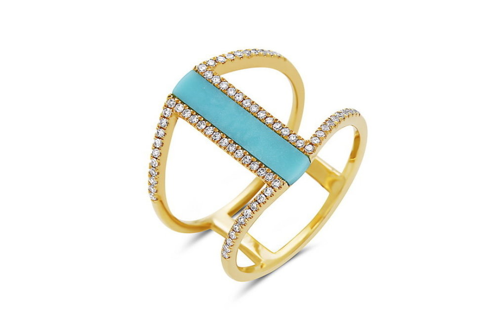 14Y Negative Space Turquoise and Diamond Ring: 0.73 gtw, .22d