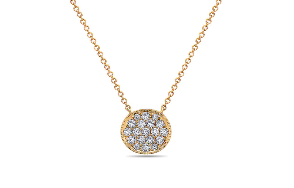 14Y Petite Pave Diamond Disc Necklace with Milgrain: 0.34 ctw