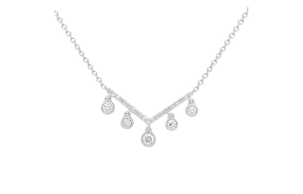 14KW 0.22tw Diamond Chevron Necklace w/Dia Dangles