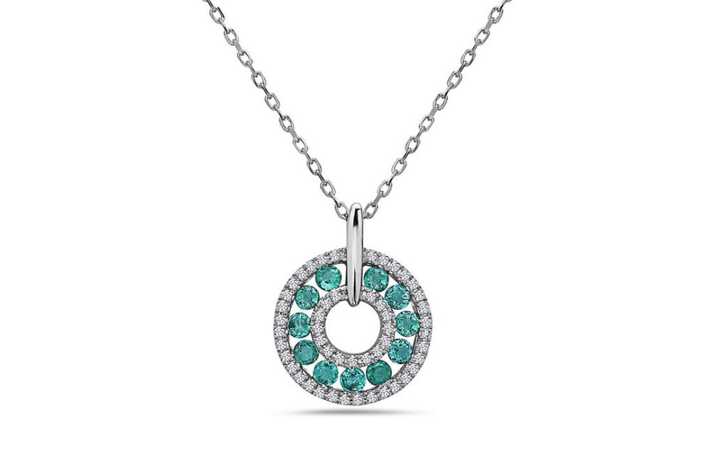 14KW Emerald & Diamond Circle Pendant w/ Cable Chain 18 inches: 0.34gtw, 0.13dtw