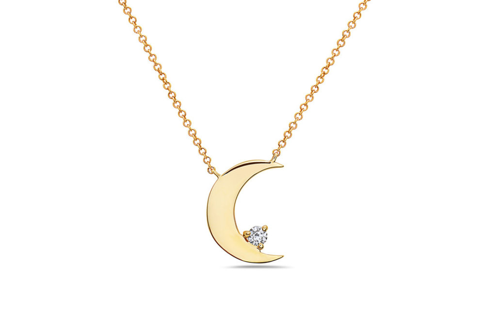 14KY .08ct Moon Pend with Diamond on Chain