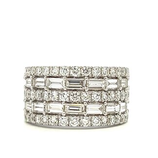 14KW 5 Row Baguette & Round Diamond Ring Size 7.5