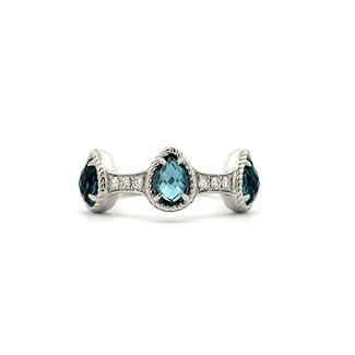 14KW Three London Blue Pear Shaped Topaz & Diamond Accents Fashion Ring Size 7: 1.60gtw, 0.10dtw
