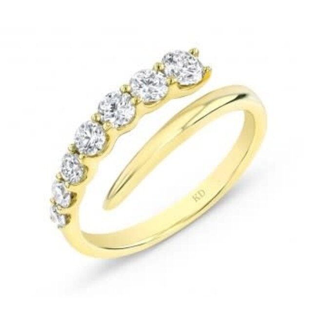 18KY Diamond Nail Bypass Fashion Ring Size 6.25: 0.74 ctw