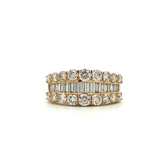 14KY 3 Row Wide Baguette & Round Diamond Band Size 6.25: 2.06ctw