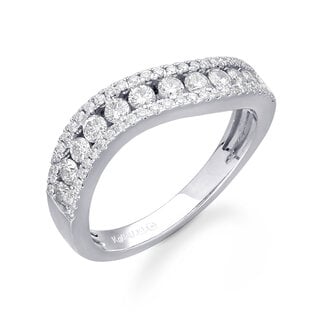 14KY Modern Diamond Double Fashion Band Ring Size 7: 0.61ctw