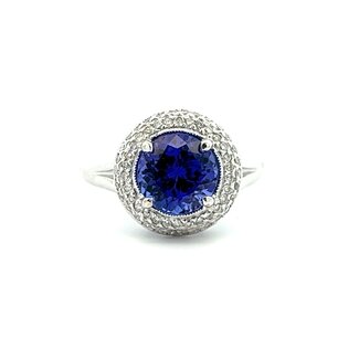 14KW Round Tanzanite with Diamond Conversion Ring or Pendant Size 6.75:  2.73gtw, 0.39dtw