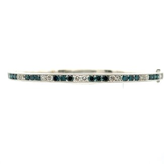 18KW Blue & White Diamond Channel Bangle Bracelet with Engraving 6.5 inches: 2.00ctw