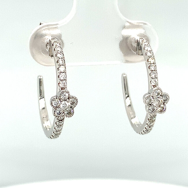 14KW Diamond J-Hoop Earrings with Flower: 0.50ctw
