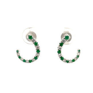 Lab Grown Emerald & Diamond Half Circle Stud Earrings in 14kt White Gold: 0.34ctw Emeralds - 0.24ctw Diamonds