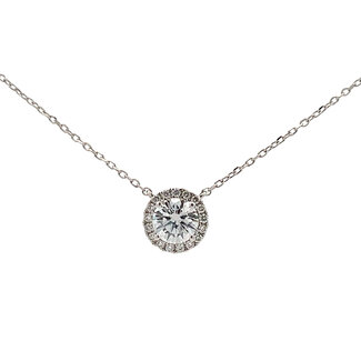 Lab Grown Diamond Halo Necklace in 14kt White Gold: 0.75ctw Diamonds