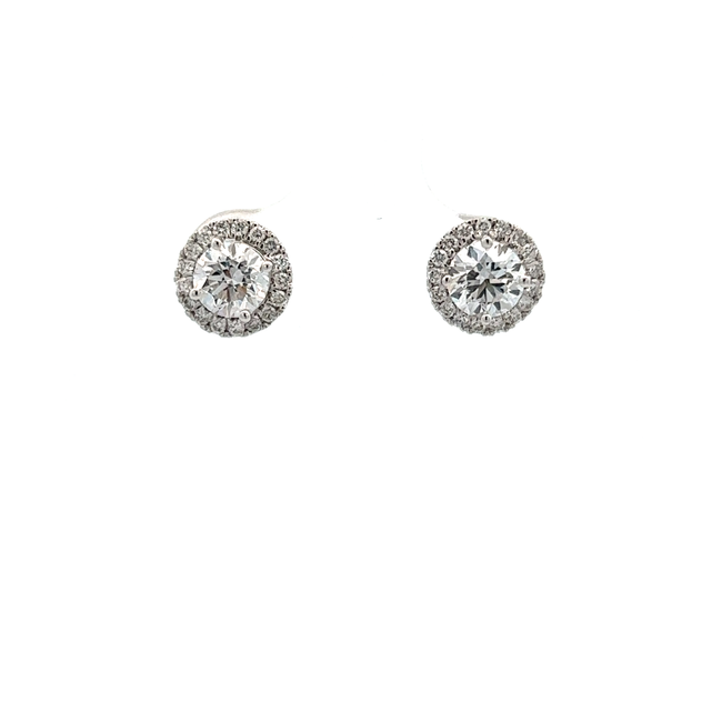 Lab Grown  Diamond Halo Stud Earrings in 14kt White Gold: 1.30ctw Diamonds