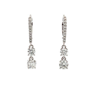 Lab Grown Double Diamond Drop Earrings with Diamond Lever Backs in 14kt White Gold: 1.46ct Diamonds
