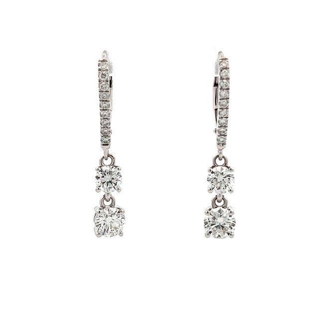 Lab Grown Double Diamond Drop Earrings with Diamond Lever Backs in 14kt White Gold: 1.46ct Diamonds