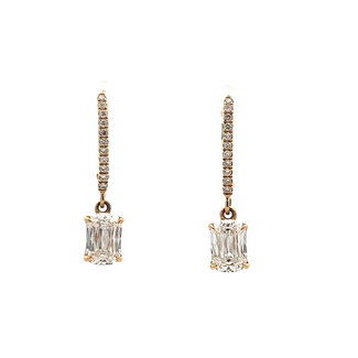 Lab Grown Modified Cushion Cut Drop Diamond Earrings with Diamond Lever Backs in 14kt Yellow Gold: 2.22ctw Diamonds