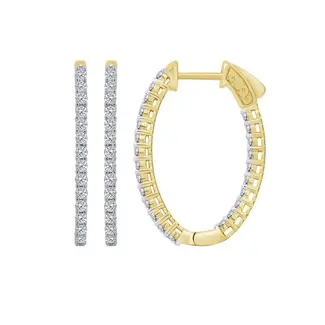 In & Out Oval Diamond Hoop Earrings in 14kt Yellow Gold: 27 x 19 mm - 1.00ctw Diamonds
