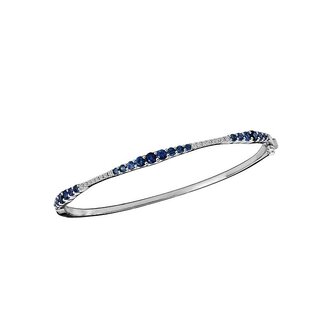 Gradient Blue Sapphire & Diamond Bangle Bracelet in 14kt White Gold: 1.75ctw Sapphires - 0.33ctw Diamonds