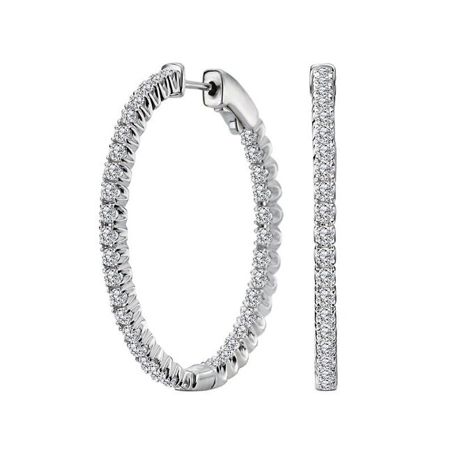 In & Out Oval Diamond Hoop Earrings in 14kt White Gold: 35 x 24 mm - 2.00ctw Diamonds
