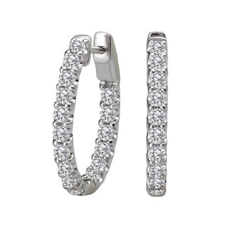 In & Out Oval Diamond Hoop Earrings in 14kt White Gold: 23 x 18 mm - 2.00ctw Diamonds