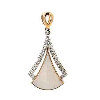 Mother of Pearl Tear Drop Pendant with Diamond Outline in 14kt Yellow Gold: 0.15ctw Diamonds