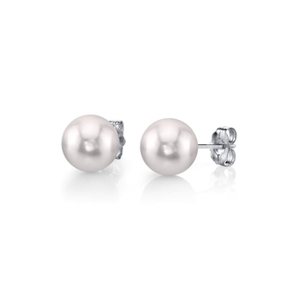 Round Freshwater Pearl Studs in 14k White Gold: 7mm