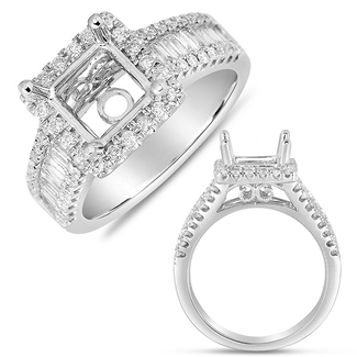 Halo Semi-Mount Accented with Baguettes & Round Diamonds: 1.02ctw Diamonds