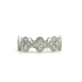 Diamond Clovers Fashion Band with Milgrain Accents in 14k White Gold: 1.01ctw Diamonds