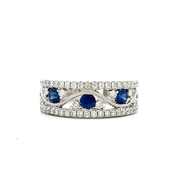 Fancy Fashion Band with Diamond & Blue Sapphires in 14k White Gold: 0.51ctw Sapphires; 0.98ctw Diamonds