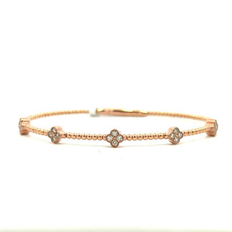 Flexible Beaded Bangle Bracelet with Diamond Clovers in 14kt Rose Gold 6.5" : 0.34ctw Diamonds