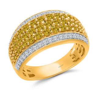 Five Row Yellow & White Diamond Domed Fashion Ring in 14k Yellow Gold: 1.75ctw Diamonds